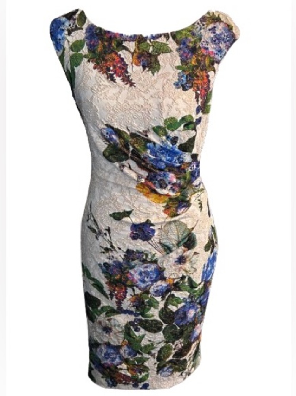 2P Extra Small Floral Adrianna Papell Dress Sequins Fitted Bodycon Beaded